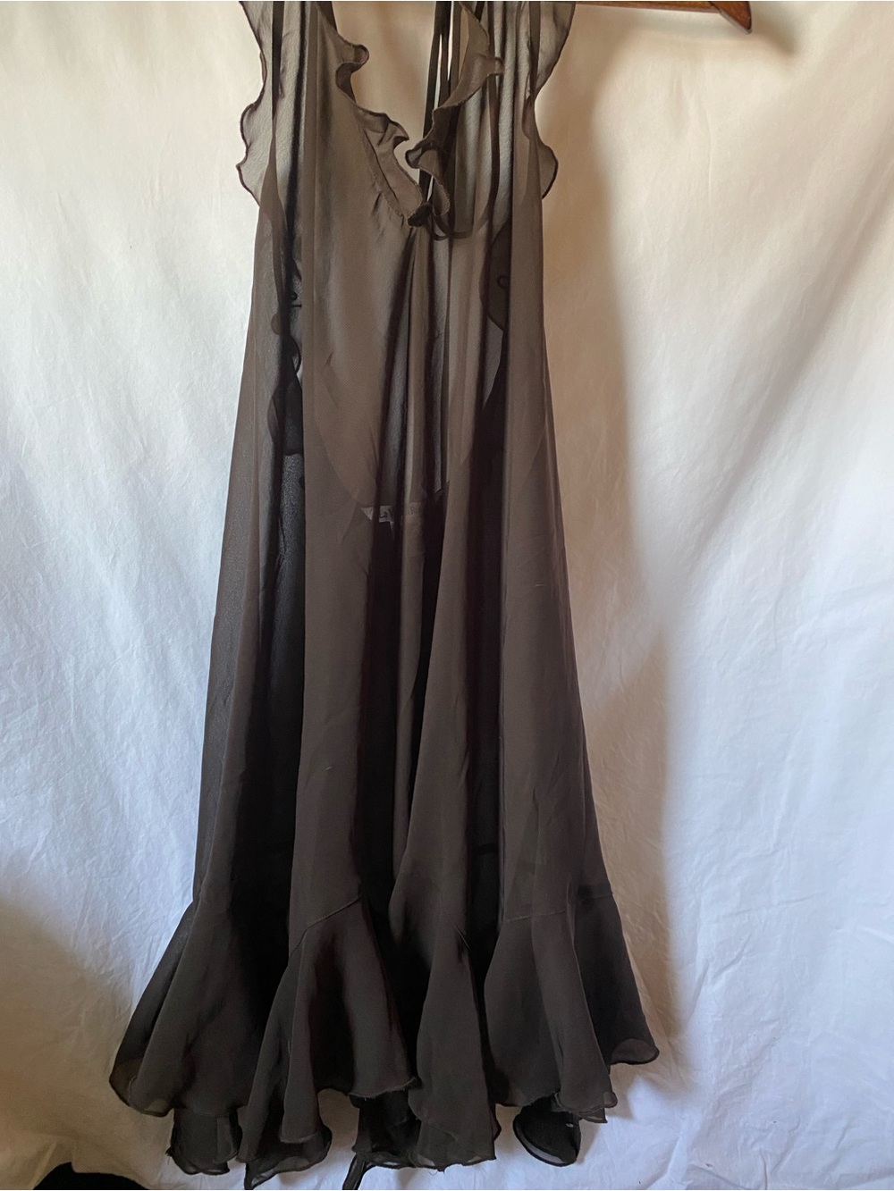 La Vie En Rose Sheer Ruffled Swim Coverup in Dark Brown - Picture 5 of 7